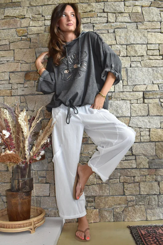 Rustic Nature Linen Blend Hippie Shake Hoodie Washed Charcoal
